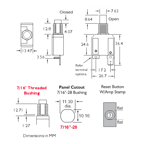 Mechanical Products 1400-103 Circuit Breaker Dimensions