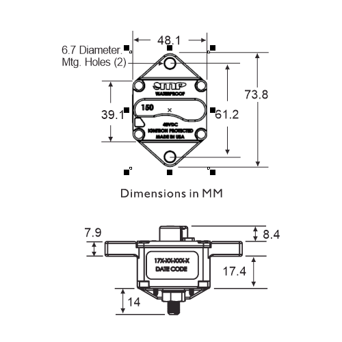 Mechanical Products 174-P2 Circuit Breaker Dimensions