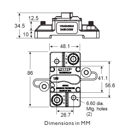 Mechanical Products 174-S2 Circuit Breaker Dimensions