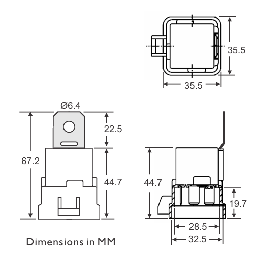 Song Chuan 896H Bracket Mount Relays with Skirt Dimensions
