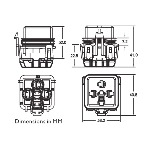 GEP PTSR Sealed Mini Relay Connector Dimensions