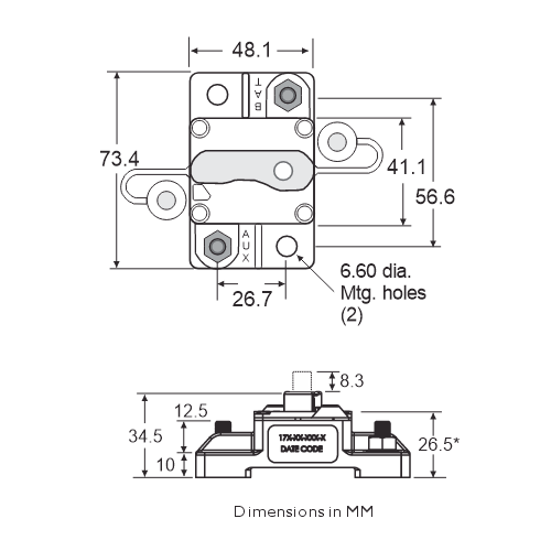 Mechanical Products 175-S8 Circuit Breaker Dimensions