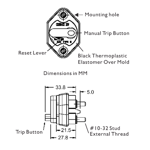 Bussmann 255-B-1 Mid Range Circuit Breaker Dimensions