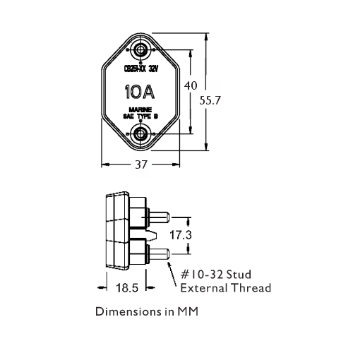 Bussmann 251-B-1 Mid Range Circuit Breaker Dimensions