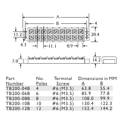 Bussmann TB200 Junction Block Dimensions