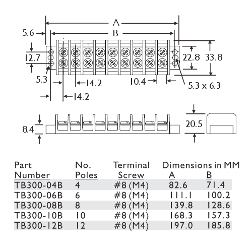 Bussmann TB300 Junction Block Dimensions