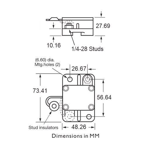Bussmann 181 Hi-Amp Surface Mount Circuit Breaker Dimensions