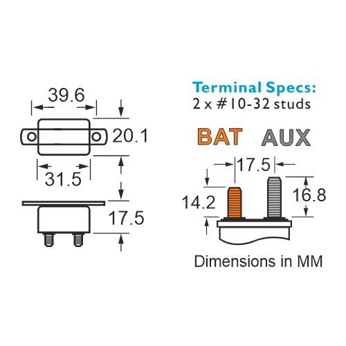 Bussmann 121-B2M Short Stop Circuit Breaker Dimensions