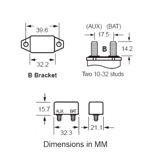 Bussmann 124-B2P Short Stop Circuit Breaker Dimensions