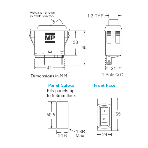 Mechanical Products 2410-102 Switch/Breaker Dimensions