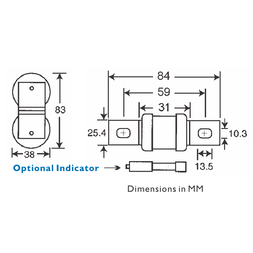 Bussmann LMMT Fuse Dimensions