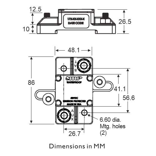 Mechanical Products 171-S2 Circuit Breaker Dimensions