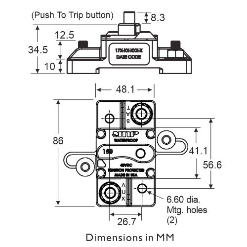 Mechanical Products 175-S0 Circuit Breaker Dimensions
