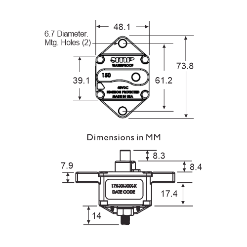 Mechanical Products 175-P2 Circuit Breaker Dimensions