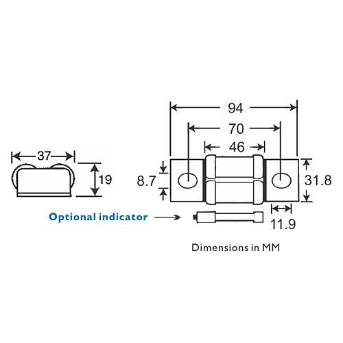 Bussmann FEE Fuse Dimensions