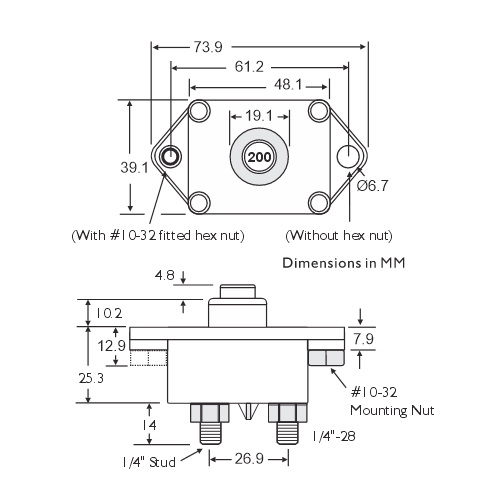 Mechanical Products 19M-P10 Circuit Breaker Dimensions