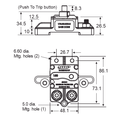 Mechanical Products 175-S3 Circuit Breaker Dimensions