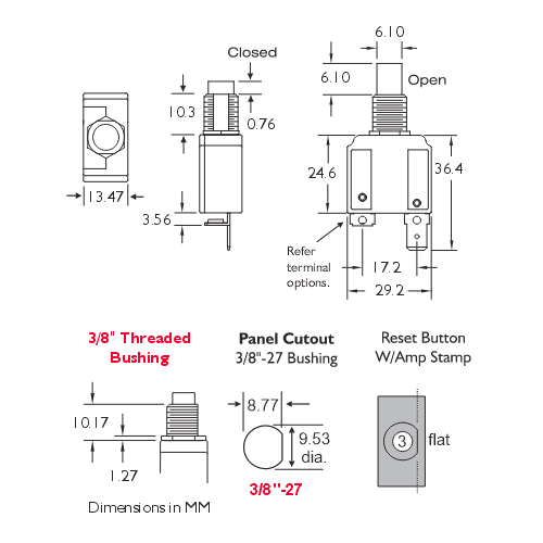 Mechanical Products 1580-101 Circuit Breaker Dimensions